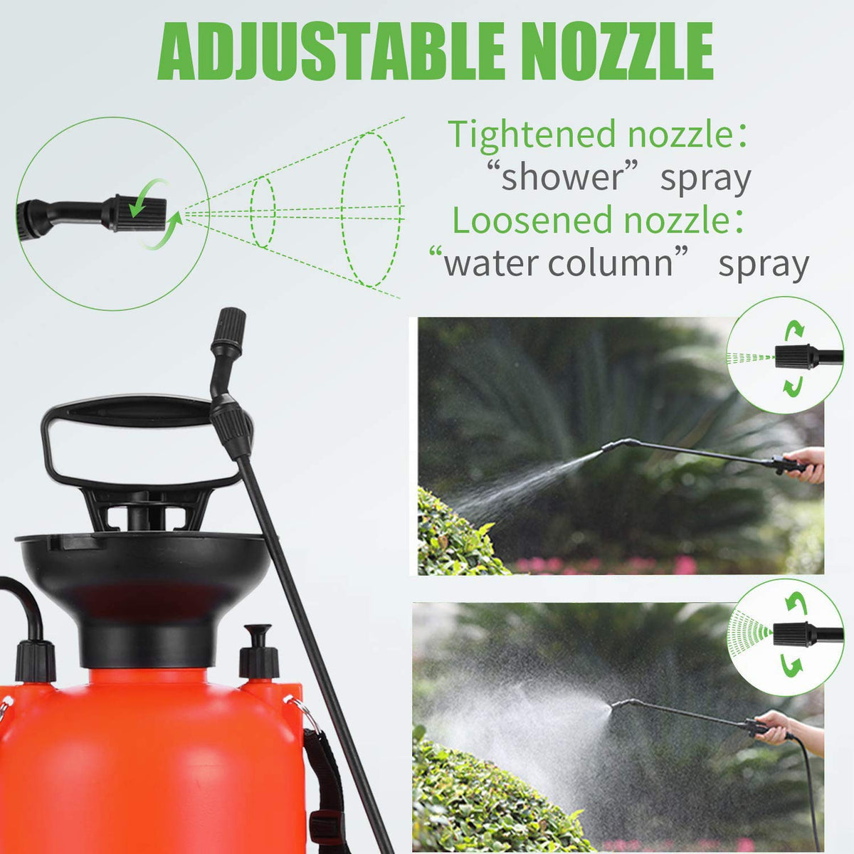 Garden Sprayer 2 Gallon Lawn Pressure Pump Sprayer with Adjustable Cone Nozzles and Portable Shoulder Strap-GARTOL
