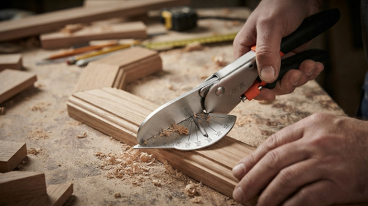 GARTOL professional multi-angle miter shears with 45-135 degree adjustable scale fence and SK5 steel blade for trim and molding projects.