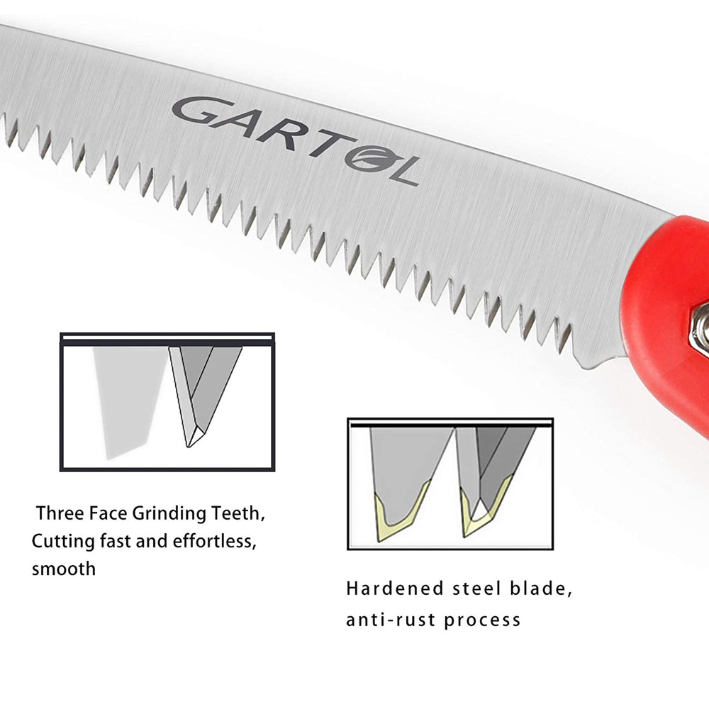 GARTOL 7.7" Folding Saw with Triple-Cut Razor Teeth Hand Saw（Red）