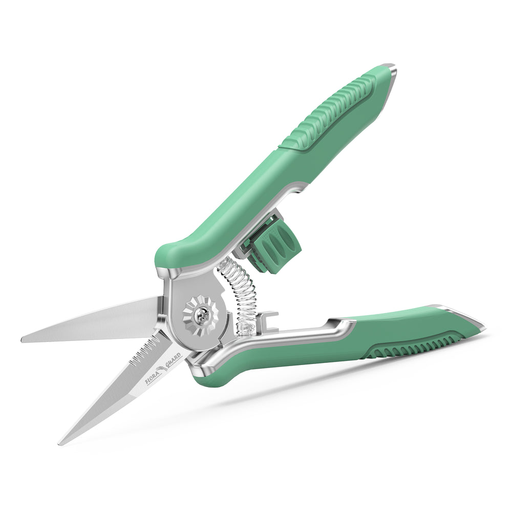 Gartol 6.5 inch garden flower pruner with mint green ergonomic zinc alloy handle and serrated stainless steel blades for precise floral trimming