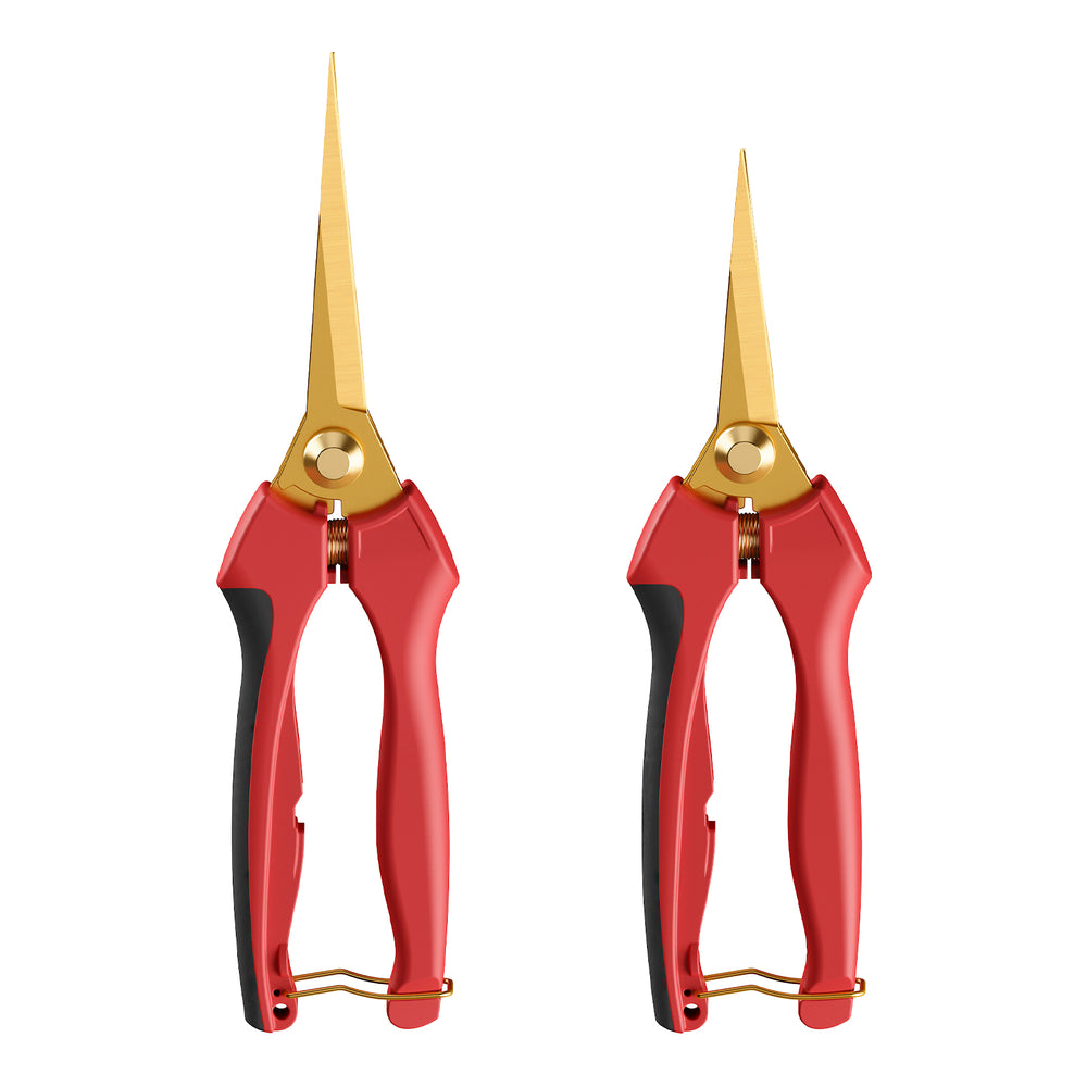 GARTOL 2-Pack Pruning Shears, straight and curved titanium coated blades with red ergonomic handles