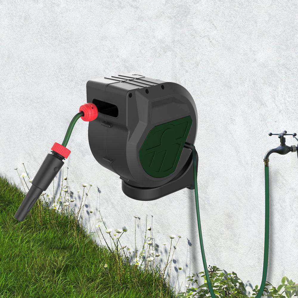 GARTOL 1/2" 30m Retractable Hose Reel – Anti-Freeze, UV-Resistant, 180° Swivel, 60PSI, Adjustable Spray Nozzle (SGC007A)