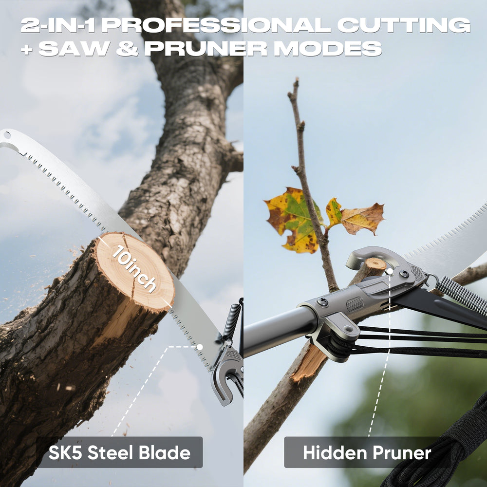 GARTOL 2-in-1 Extendable Pole Saw & Pruner – SK5 Steel Blade, 4-Pulley System, Teflon Coating with Carry Bag