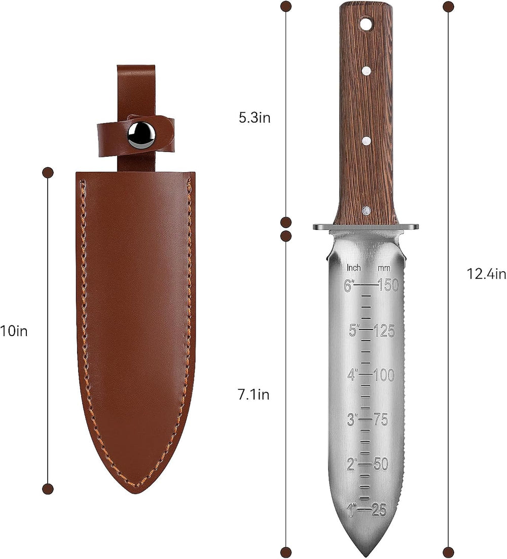 GARTOL Hori Hori Garden Knife with Leather Sheath & Sharpening Stone – Heavy Duty Stainless Steel