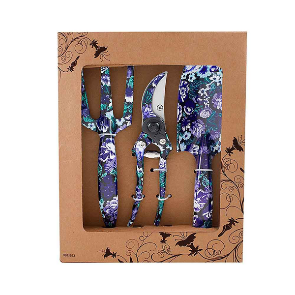 GARTOL 3-Piece Purple Floral Garden Tool Set – Aluminum Alloy Trowel, Cultivator & Pruner with Gift Box (K768)