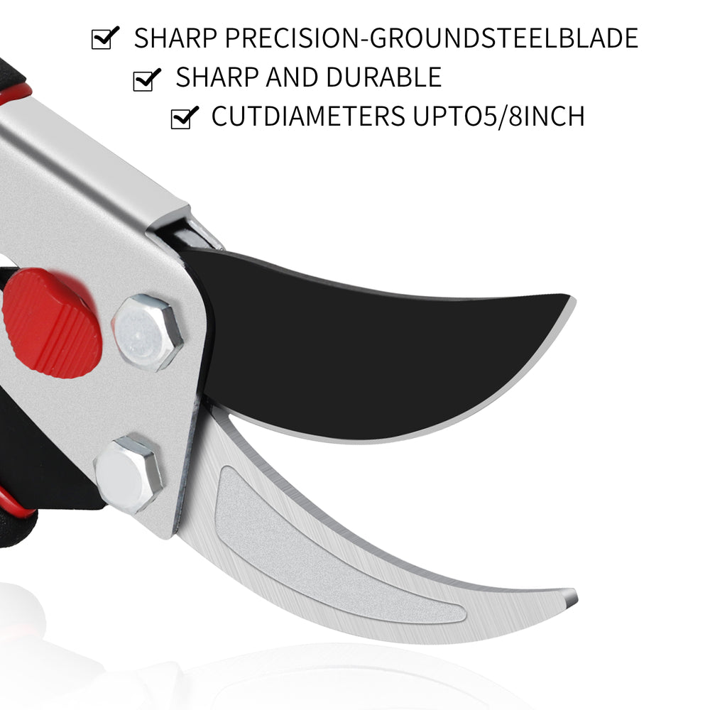 GARTOL 8.5" Professional Bypass Pruning Shears - SK5 Steel Clipper（black）