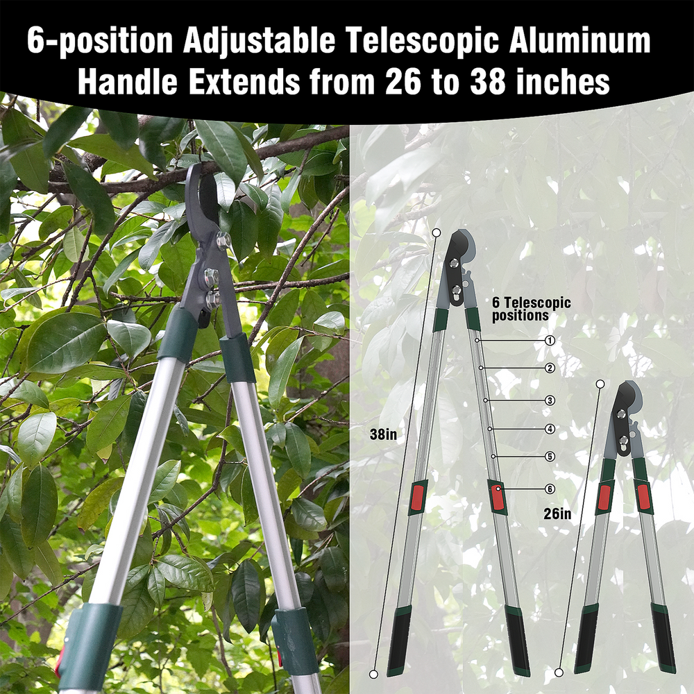 GARTOL lopper with 6-position adjustable telescopic handle, 26 to 38 inches