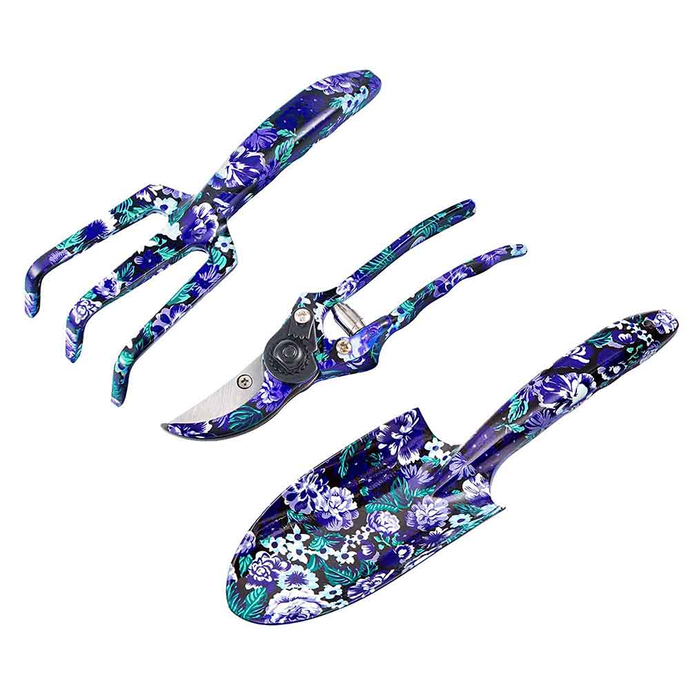 GARTOL 3-Piece Purple Floral Garden Tool Set – Aluminum Alloy Trowel, Cultivator & Pruner with Gift Box (K768)