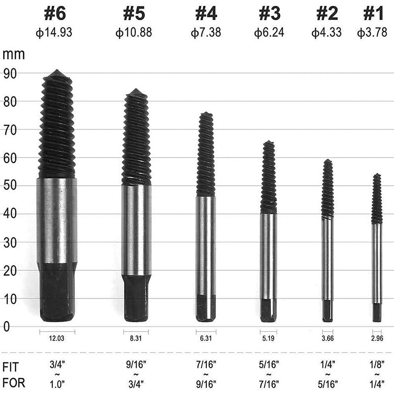 GARTOL Damaged Screw Extractor Set, 6PCS Easy Out Stripped Screw Extractor Kit, All-purpose HSS Broken Screw Remover Set for Removing Damaged Screws, Broken Studs, Set Screws, and Pipe Fittings with Storage Case