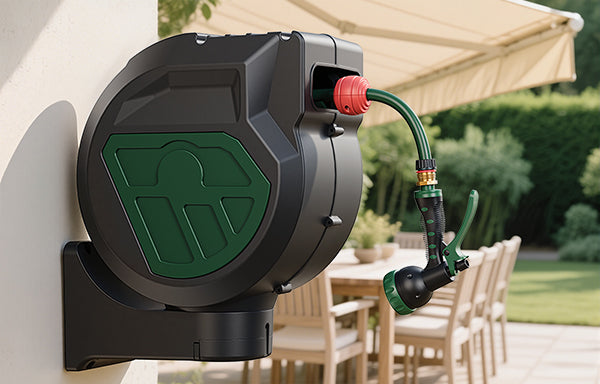GARTOL 5/8" 17m Retractable Hose Reel – Anti-Freeze, UV-Resistant, 180° Swivel, 60PSI, Adjustable Spray Nozzle (SGC005E)