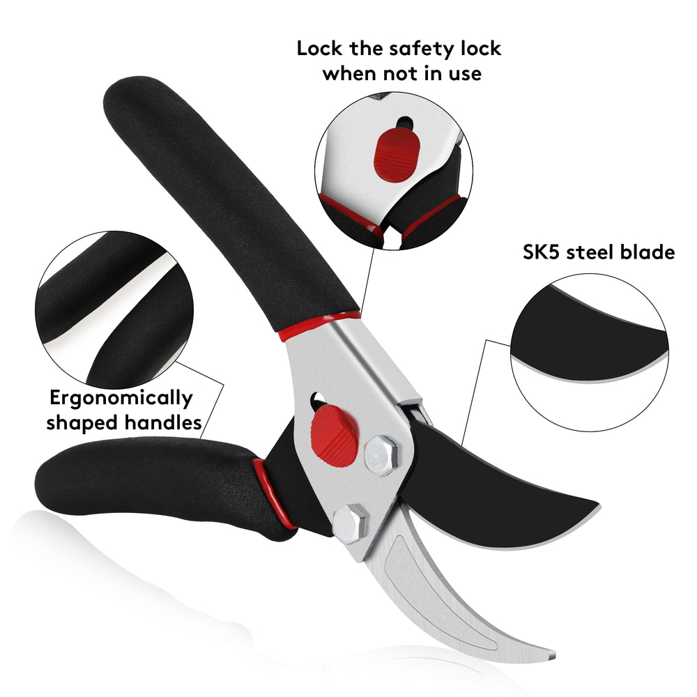 GARTOL 8.5" Professional Bypass Pruning Shears - SK5 Steel Clipper（black）