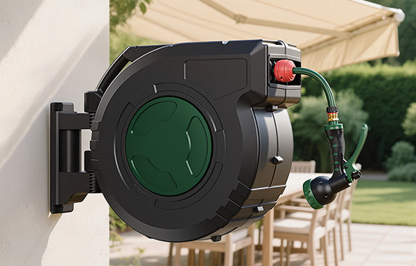 GARTOL 5/8" 40m Retractable Hose Reel – Anti-Freeze, UV-Resistant, 180° Swivel, 60PSI, Adjustable Spray Nozzle (SGC009C)