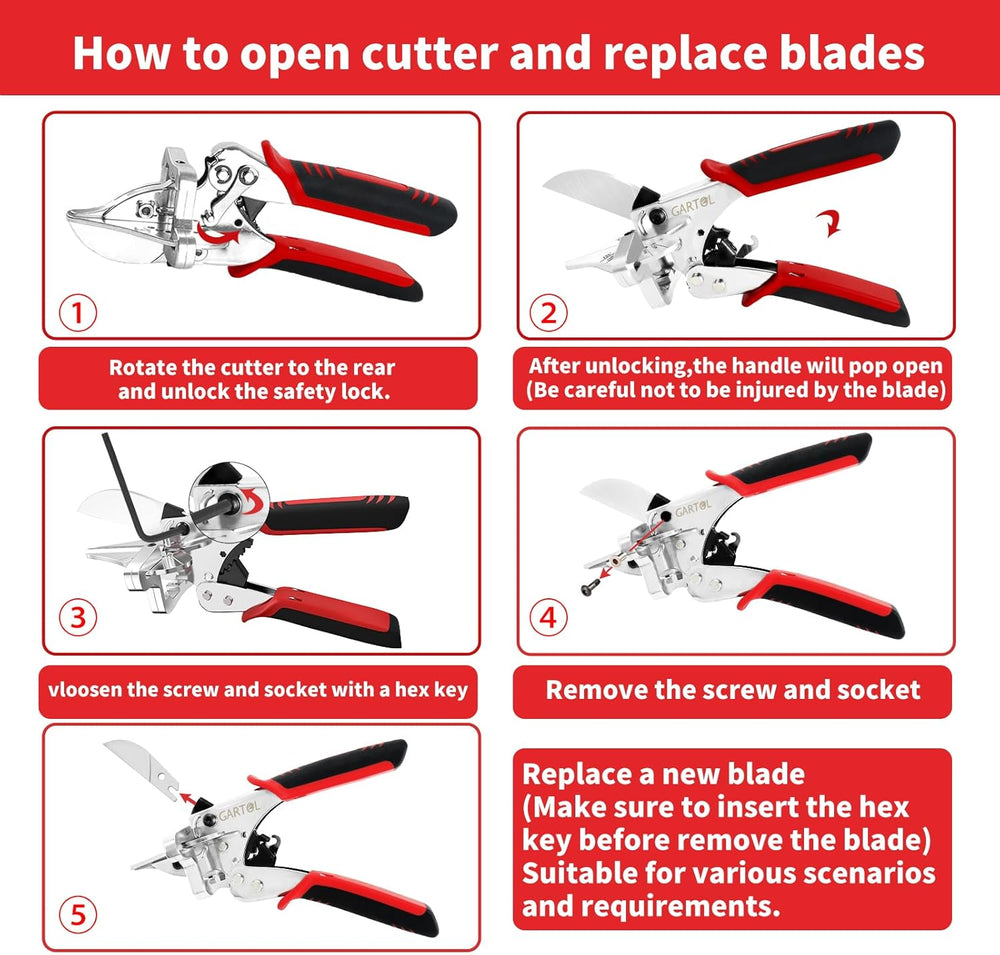 GARTOL 45°-135° Ratchet  Miter Shears with 5 Versatile Interchangeable Anvils