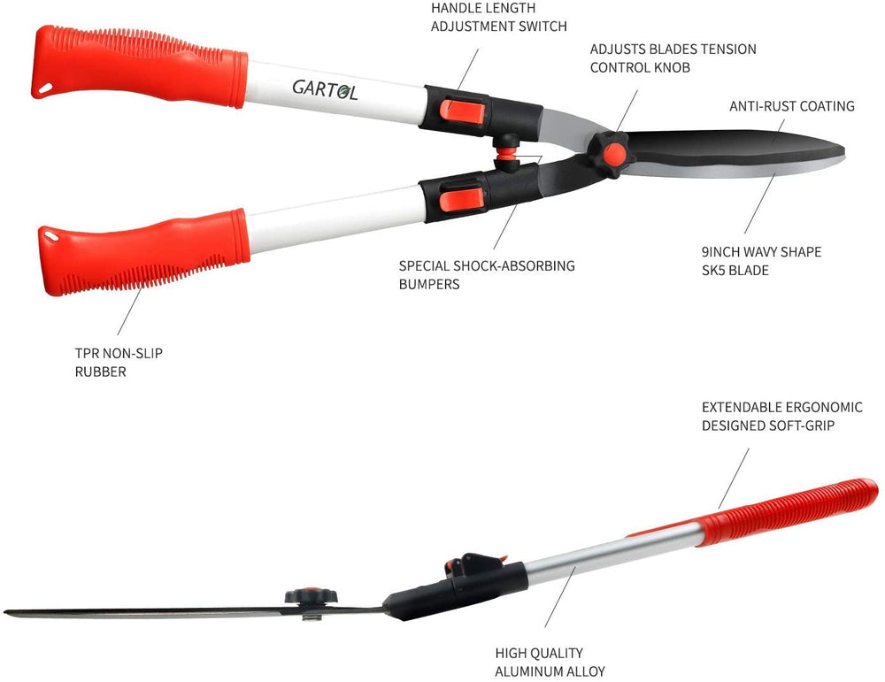GARTOL Telescopic Hedge Shears, Extendable Garden Bush Clippers (HA1814R-10)