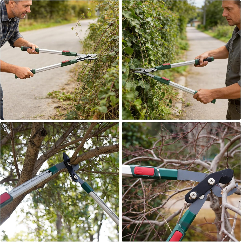 GARTOL extendable loppers multi-use collage: trimming hedges, tree branches, and shrubs