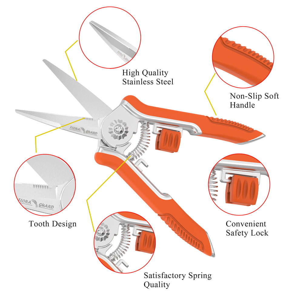 GARTOL 6.5" Orange Pruning Shears - Sharp Floral & Garden Scissors