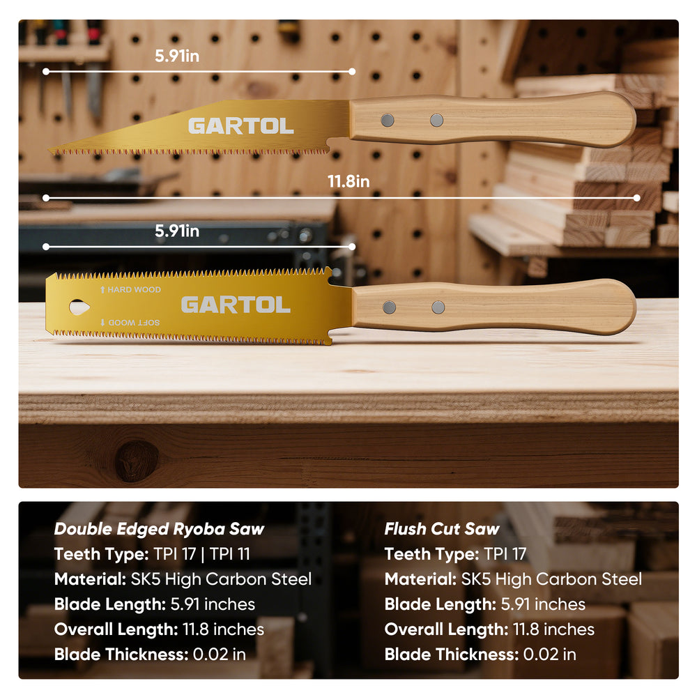 GARTOL 6 Inch Japanese Pull Saw Set - Gold SK5 Steel 2-Piece Hand Saw