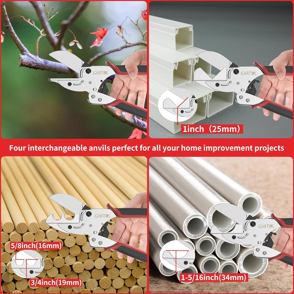 GARTOL 45°-135° Ratchet  Miter Shears with 5 Versatile Interchangeable Anvils