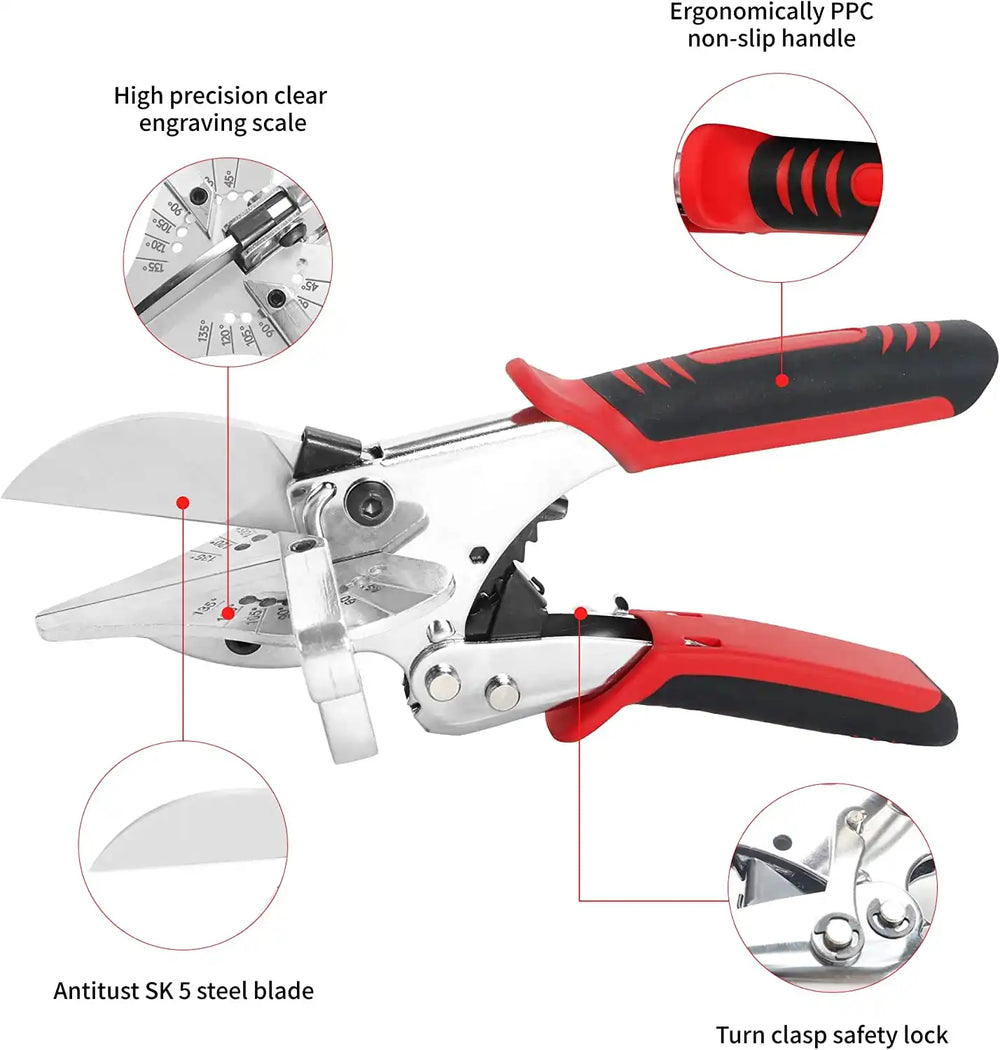 GARTOL Ratchet Miter Shears -  45°-135° Shoe Molding & Quarter Round Cutter