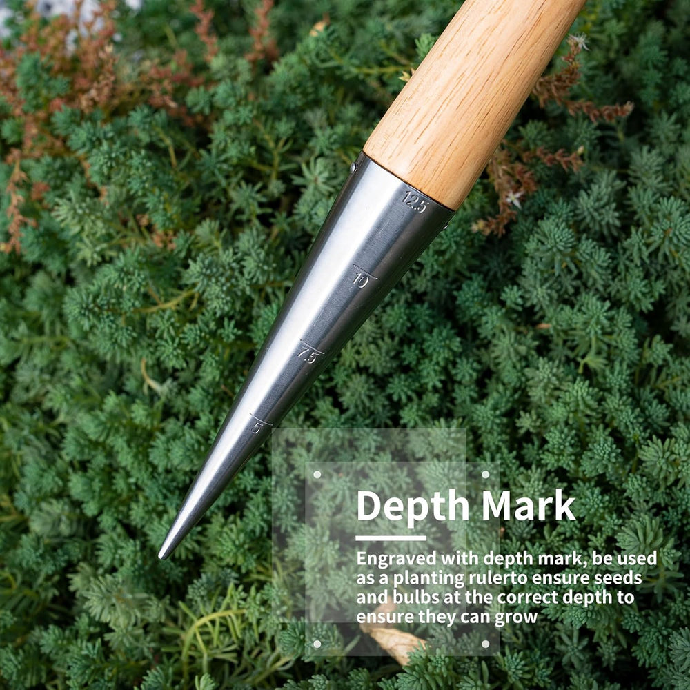 GARTOL Hand Dibber Garden Tool – 5" Stainless Steel Seed Planter with Wood Handle