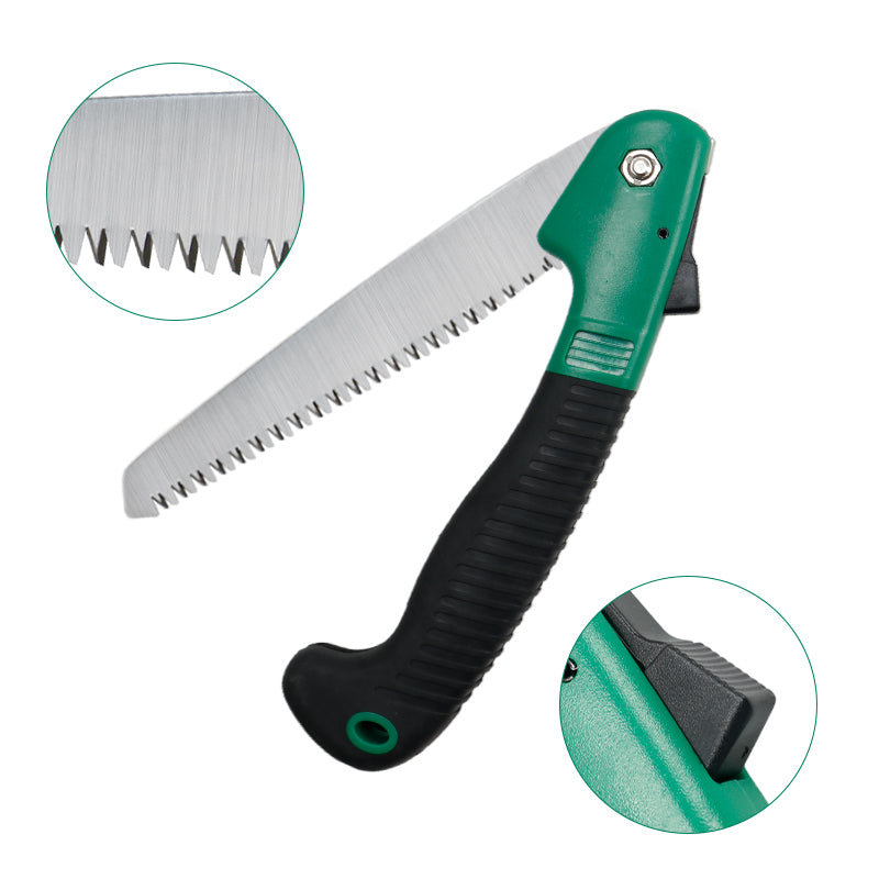 GARTOL 7.7" Folding Saw with Triple-Cut Razor Teeth Hand Saw（Green）