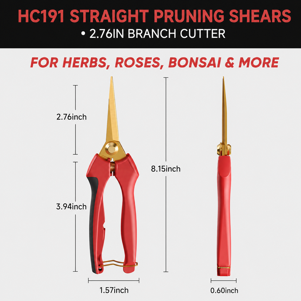 GARTOL HC191 Straight Pruning Shears, 7CM Titanium-Coated Garden Scissors for Herbs, Roses, Flowers, Bonsai & Plant Trimming