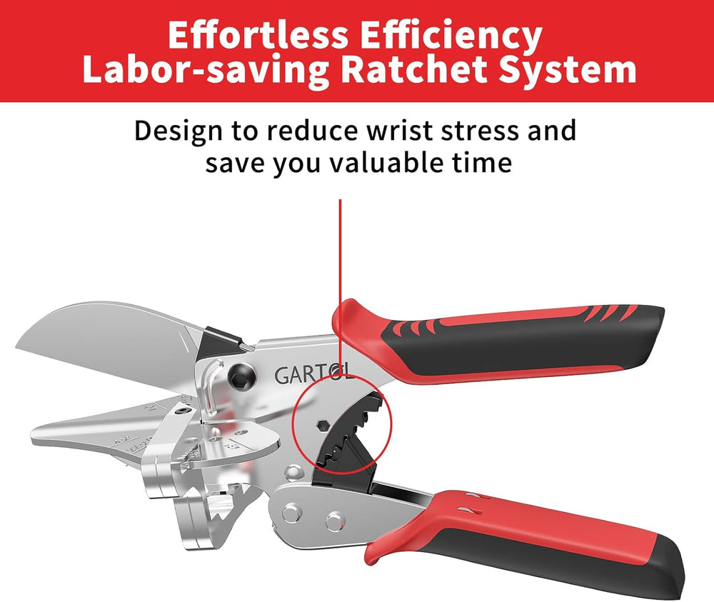 GARTOL Ratchet Miter Shears - 22.5°-135° Adjustable Angle Cutter with Spare SK5 Blade