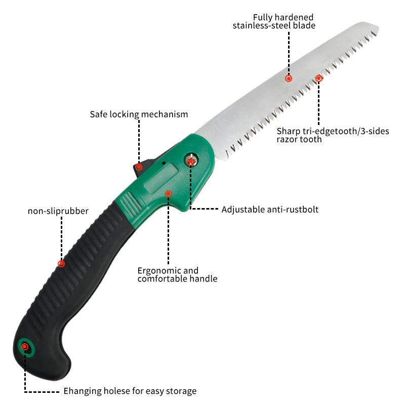 GARTOL 7.7" Folding Saw with Triple-Cut Razor Teeth Hand Saw（Green）