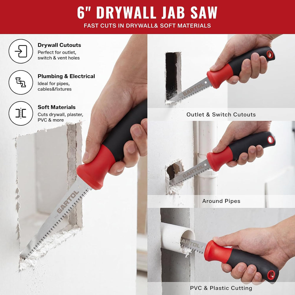 GARTOL 2-Piece 6-Inch Hand Saw Set - Drywall Jab Saw & Japanese Pull Saw with Flexible Double Edge (11/17 TPI) - Small Flush Cut Tool Kit for Sheetrock, Wood Trim, PVC & DIY Home Repair