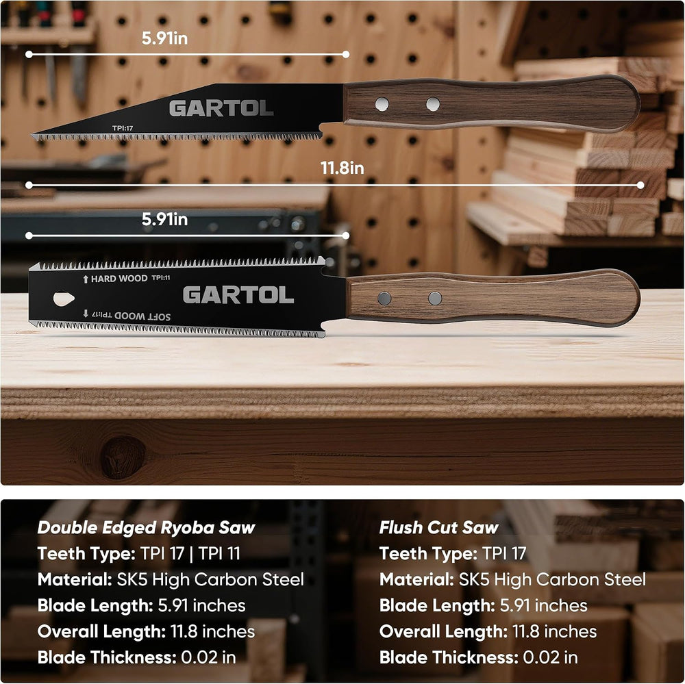 GARTOL 2-Piece Japanese Pull Saw Set | SK5 Flexible Blade & Black Polypropylene Handle