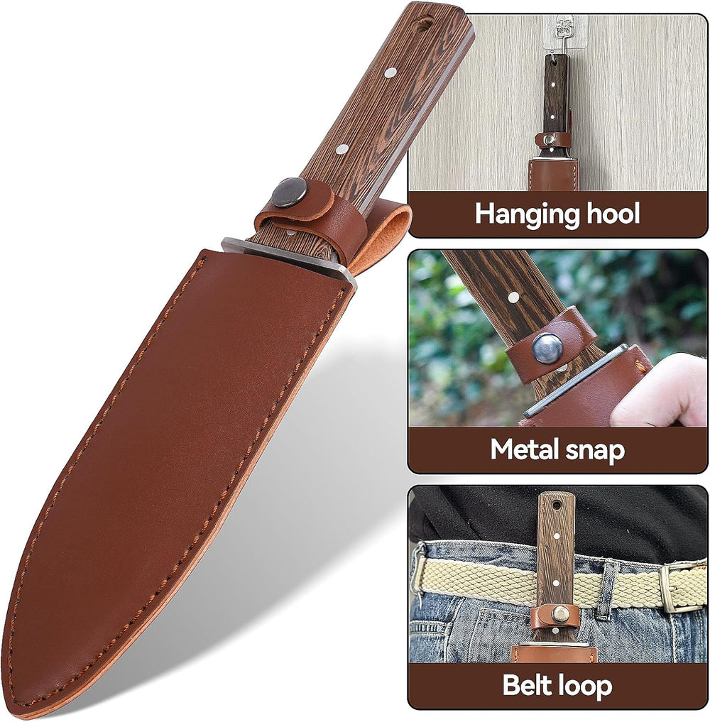 GARTOL Hori Hori Garden Knife with Leather Sheath & Sharpening Stone – Heavy Duty Stainless Steel