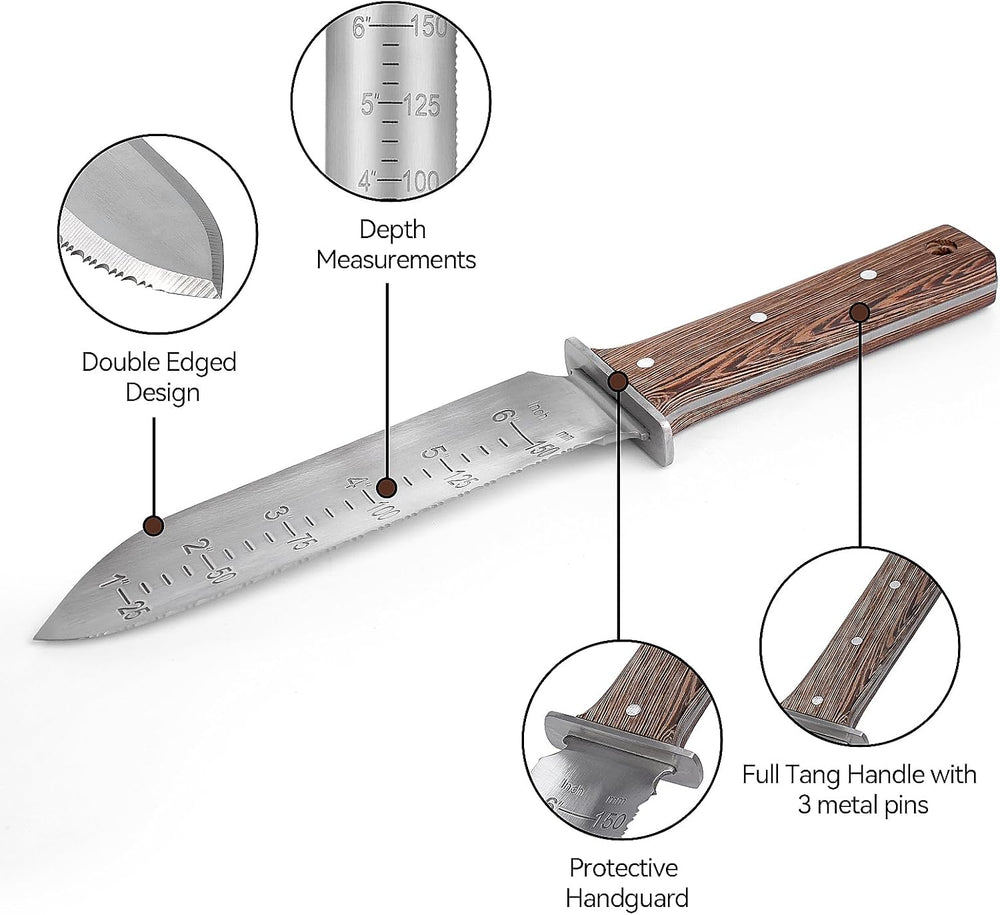 GARTOL Hori Hori Garden Knife with Leather Sheath & Sharpening Stone – Heavy Duty Stainless Steel