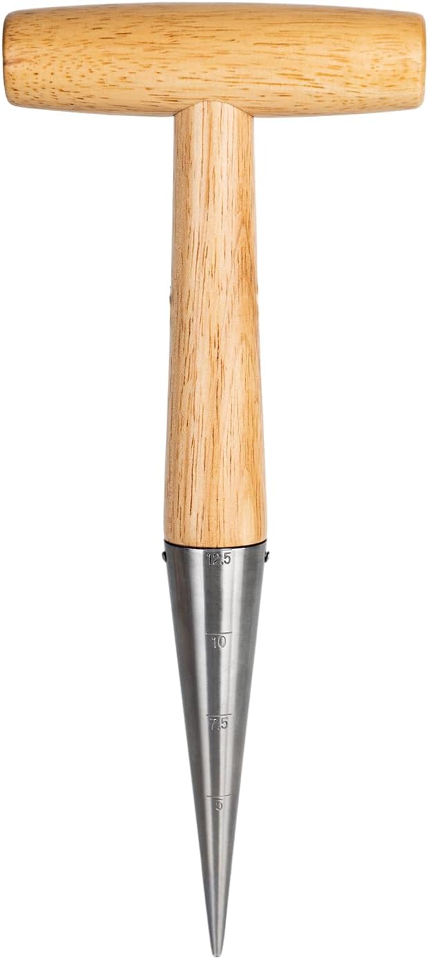 GARTOL Hand Dibber Garden Tool – 5" Stainless Steel Seed Planter with Wood Handle
