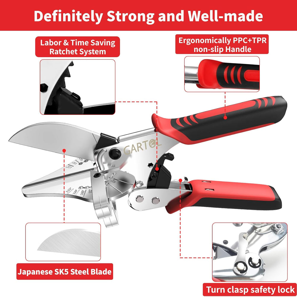 GARTOL 45°-135° Ratchet  Miter Shears with 5 Versatile Interchangeable Anvils