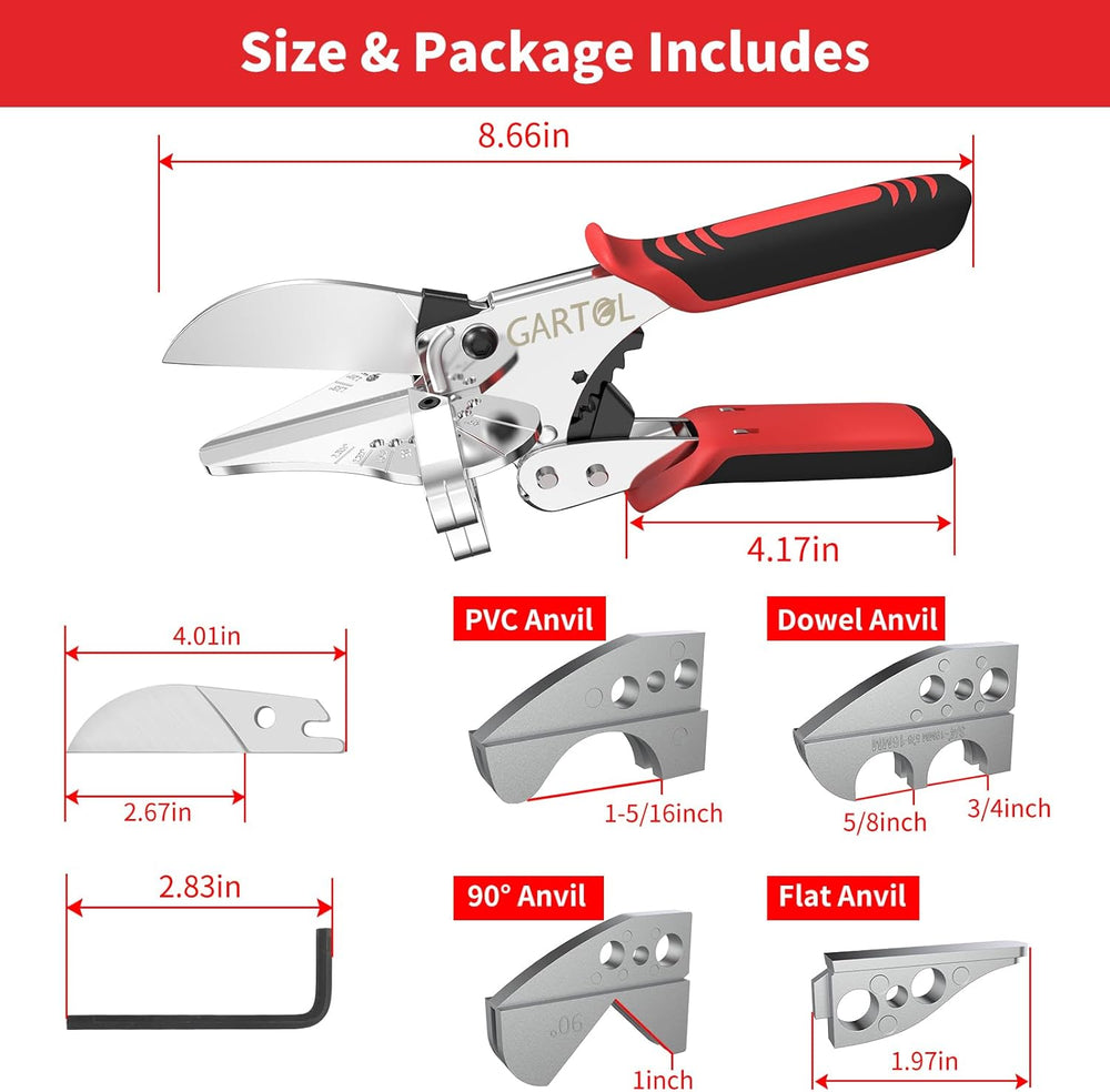 GARTOL 45°-135° Ratchet  Miter Shears with 5 Versatile Interchangeable Anvils