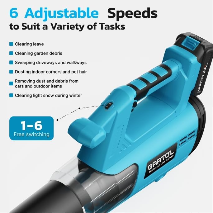 GARTOL Cordless Leaf Blower | 600CFM 190MPH Brushless Motor
