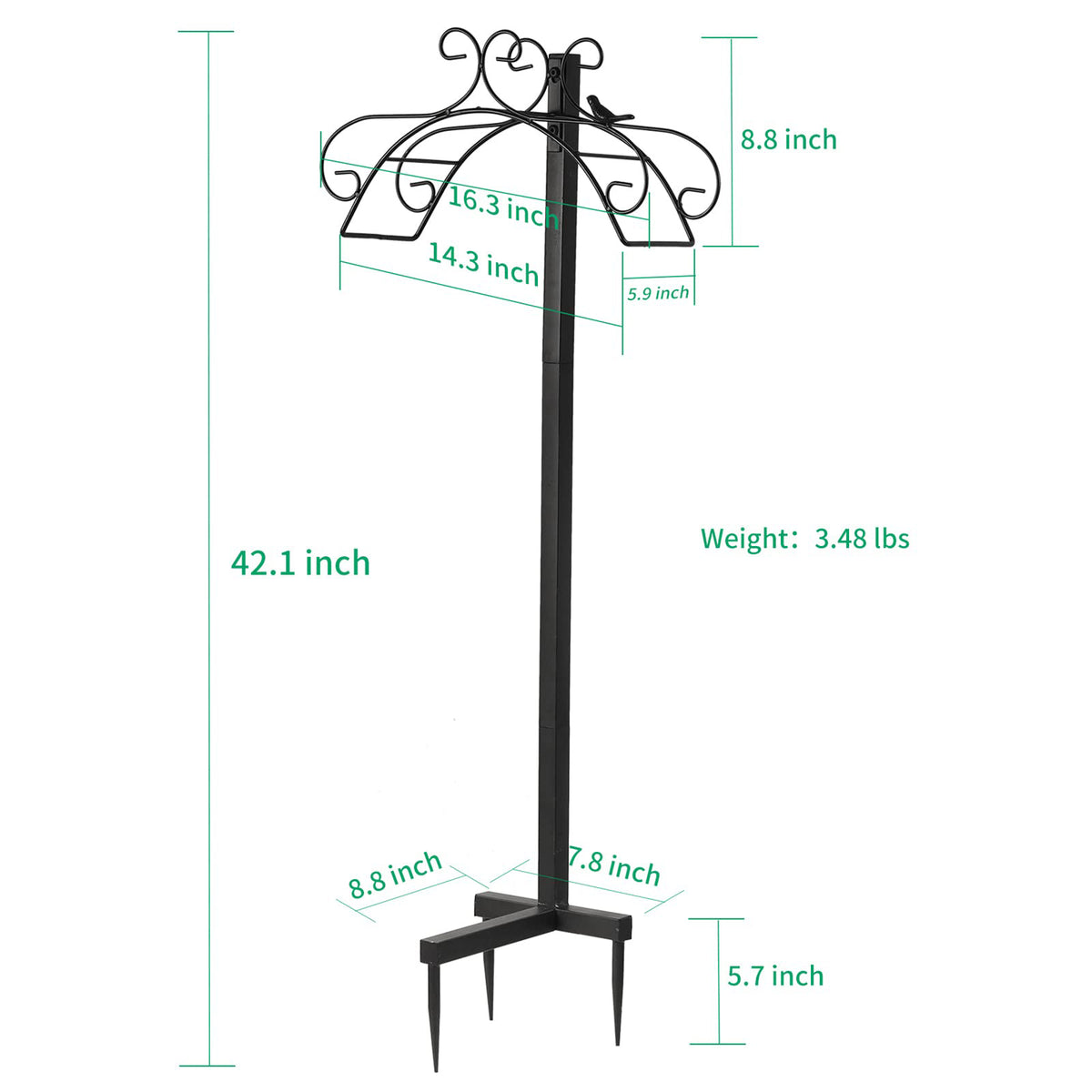 Garden Hose Holder Stand Holds 125Ft Hose Detachable Rustproof Hose Hanger Heavy Duty Metal Decorative Water Hose Storage With Ground Stakes Free Standing For Garden Lawn Yard Outside Black-GARTOL
