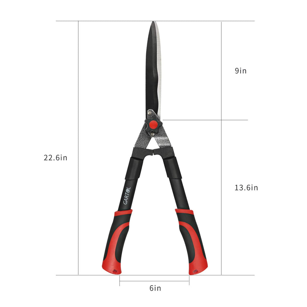 GARTOL hedge shears dimensions diagram, 22.6-inch professional shrub clipper size chart