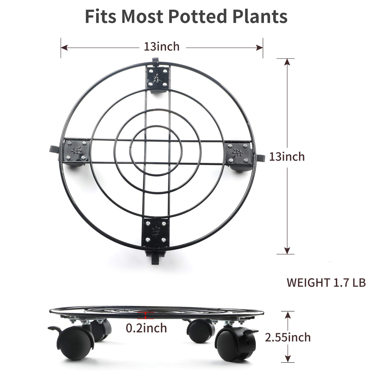 13'' Plant Caddy with Wheels Rolling Plant Stand with Wheels-GARTOL